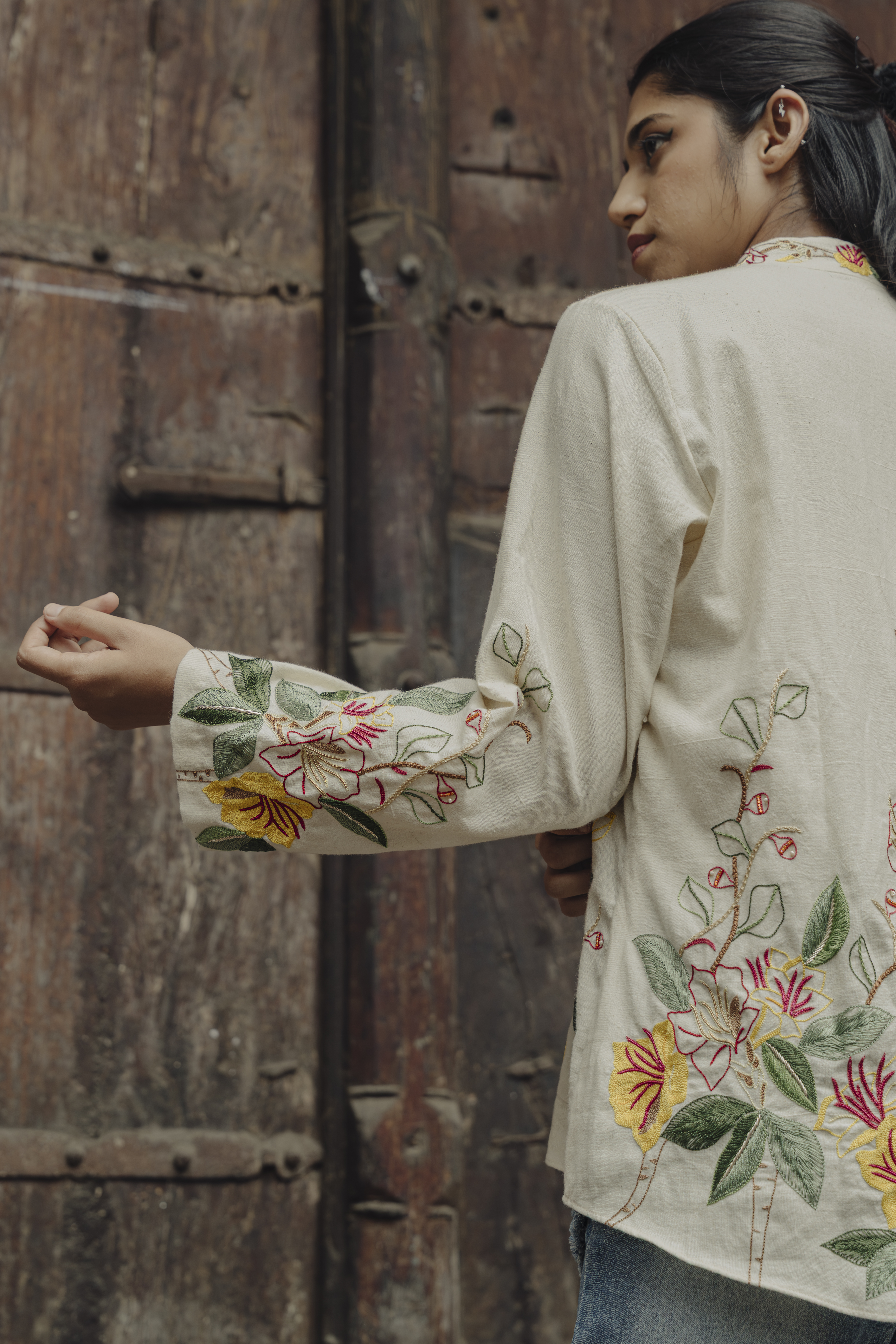 Yellow Floral Embroidered Shirt 3